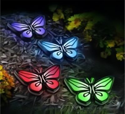 Set of Solar Butterfly Lights Multi coloured LED 2 functions 9x6.7x9.6cm