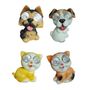 Animal Ornaments with Solar eyes 11cm  4 Assorted. 2 x cats 2 x dogs