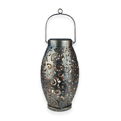 Copper Solar Lantern with warm white flashing lights 24cm