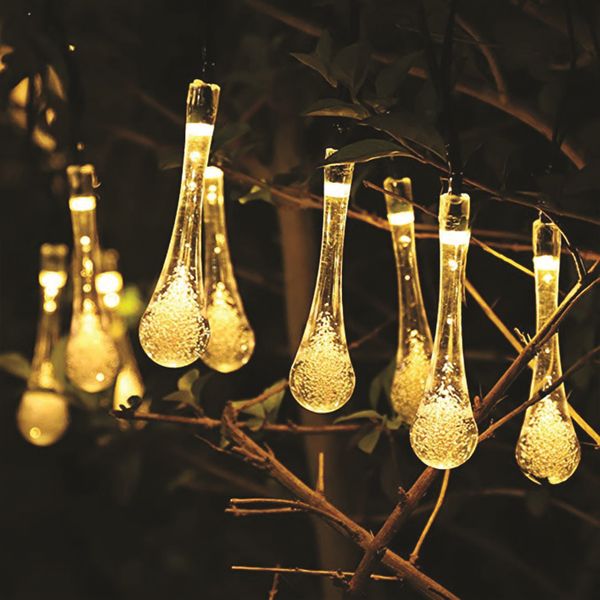 50 Solar Waterdrop String Lights 5.9m  2 functions Warm White