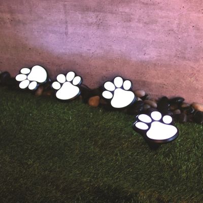 Set of 4 Solar Paw Lights Battery Powered with 2 Functions. Paw size 9x8.5x9cm