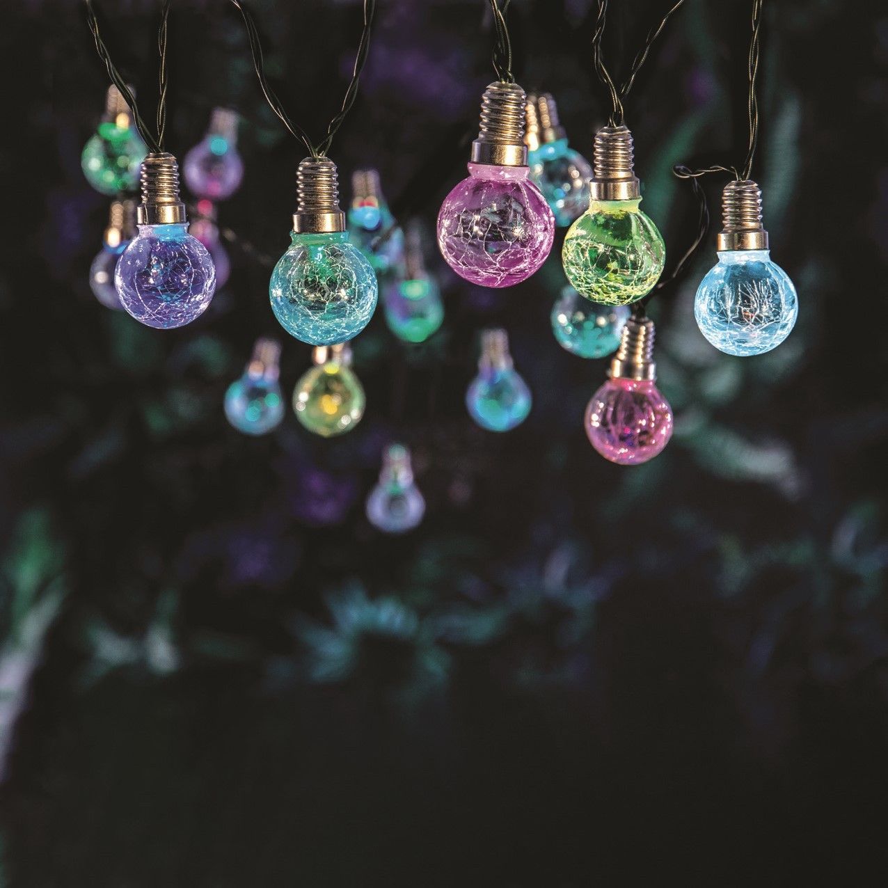 Set of 10 Warm White LED Solar Fairy Lights Crackled Glass 3.8m 2 Functions.