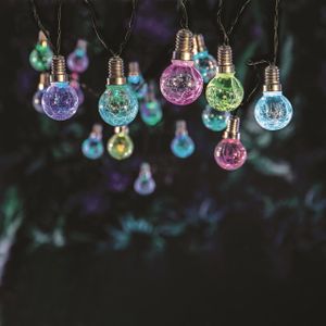 Set of 10 Warm White LED Solar Fairy Lights Crackled Glass 3.8m 2 Functions.