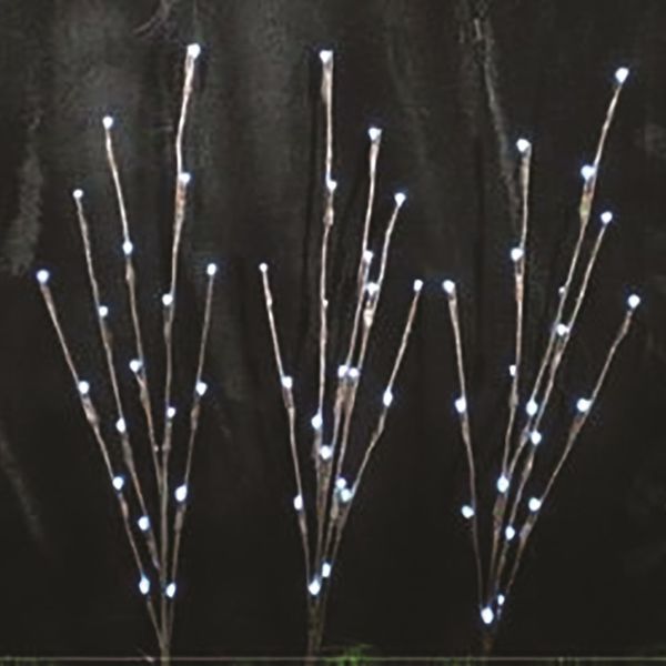 3 Twig Pathway lights 20 bulbs each H60cm 2 Functions White Light Battery