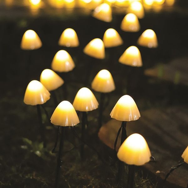 Set of 10 Solar LED Warm white Mushroom String Lights 3.8m 2 Functions