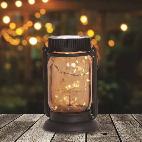 Set of 2 Solar Glass Jars with Warm White Copper Wire LED 10X16cm