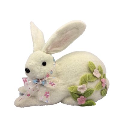 Rabbit Lying down with flowers and bow 26x14x23cm