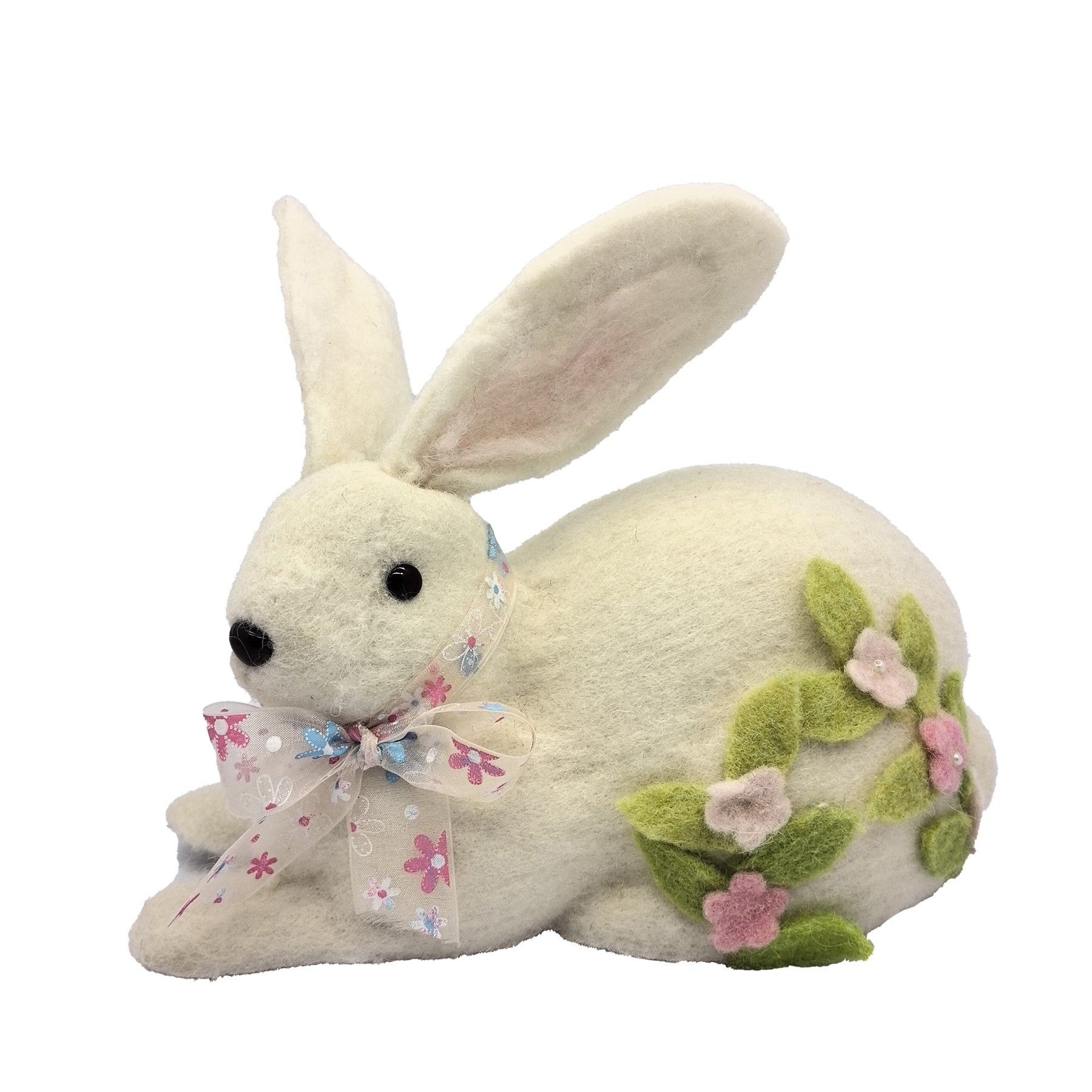 Rabbit Lying down with flowers and bow 26x14x23cm