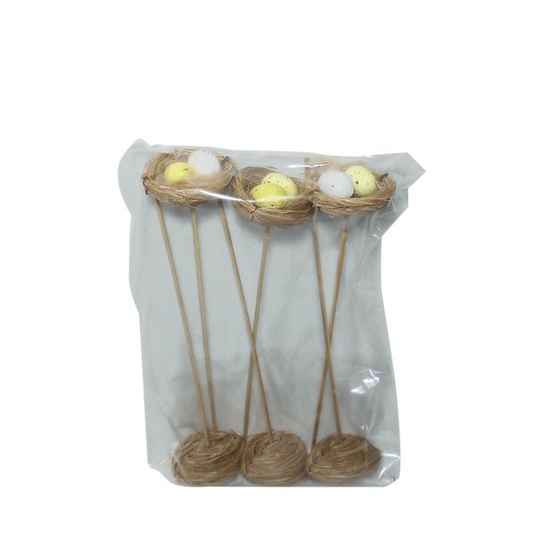 Pack of 6 nests on sticks with eggs 