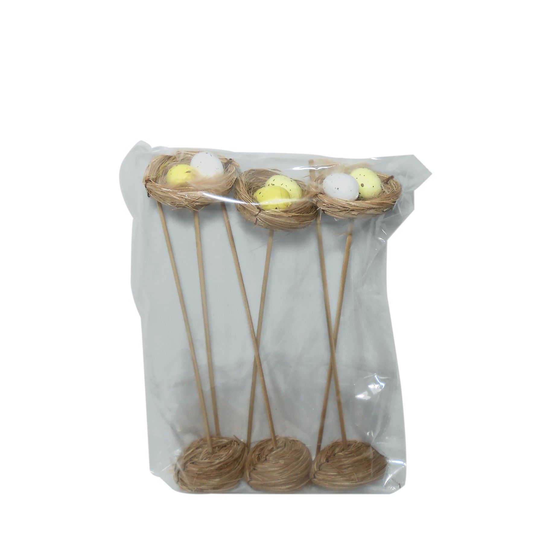 Pack of 6 nests on sticks with eggs 