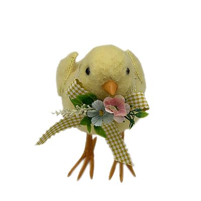 Chick with checked ribbon and flowers 15cm