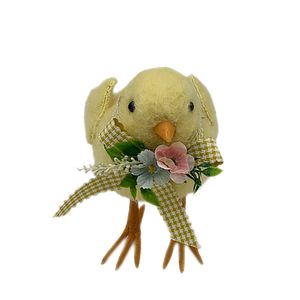 Chick with checked ribbon and flowers 15cm