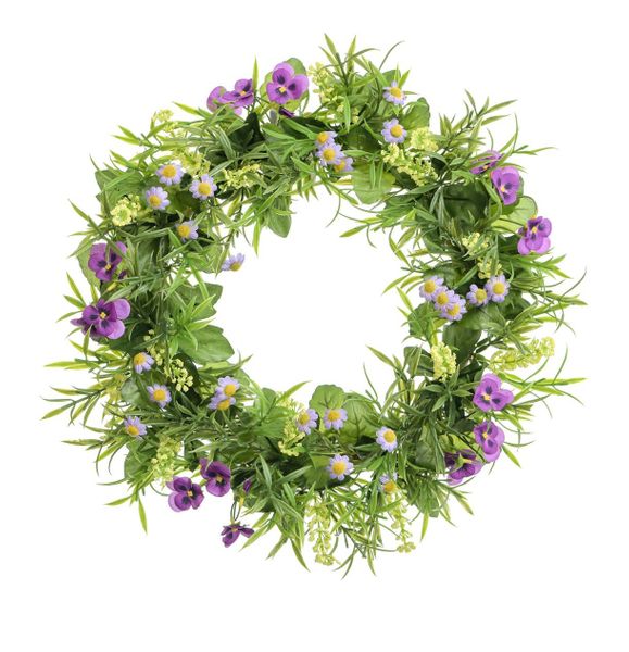 30cm Pansy/Daisy Wreath Purple