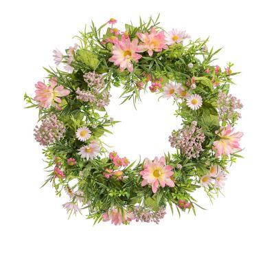 38cm Daisy Wreath Pink