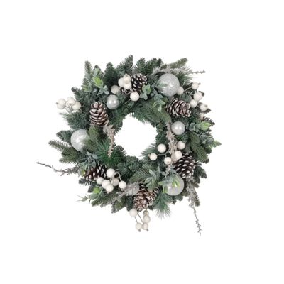 Wreath with Acorns and Silver Baubles 24"