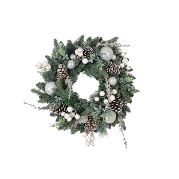 Wreath with Acorns and Silver Baubles 24"
