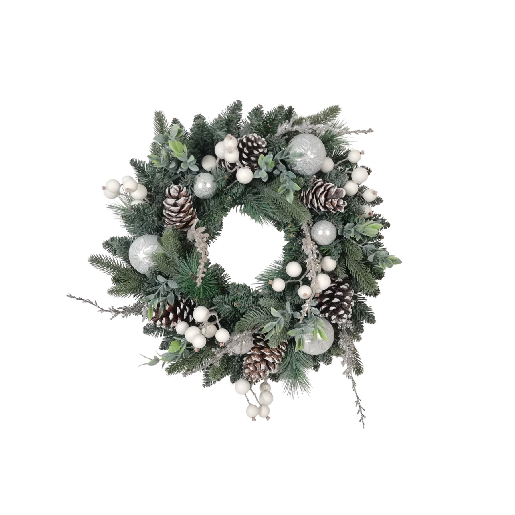 Wreath with Acorns and Silver Baubles 24"