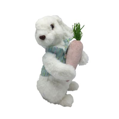 White Rabbit holding a pink carrot 14x14x25cm