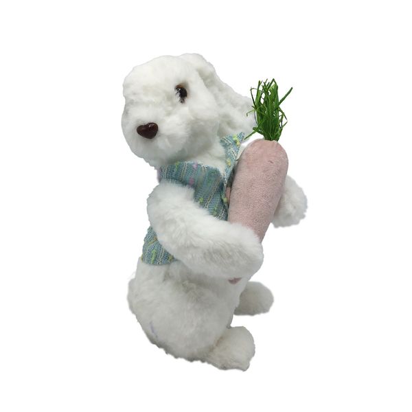 White Rabbit holding a pink carrot 14x14x25cm