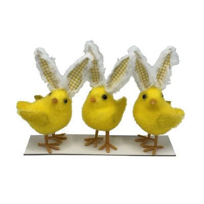 Set of 3 chicks with Gingham Ears 19x7x12cm