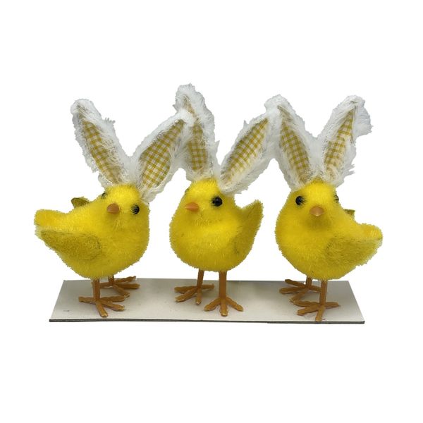 Set of 3 chicks with Gingham Ears 19x7x12cm