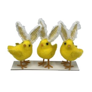 Set of 3 chicks with Gingham Ears 19x7x12cm