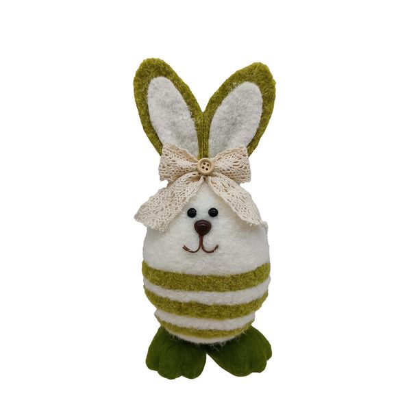 Green Stripey Bunny with bow 10x8x22cm