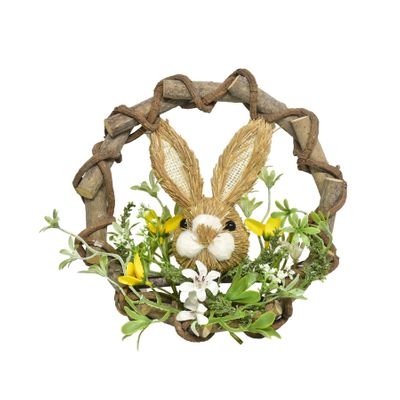 Rabbit with Flowers Yellow in woven Frame 23x9x23cm