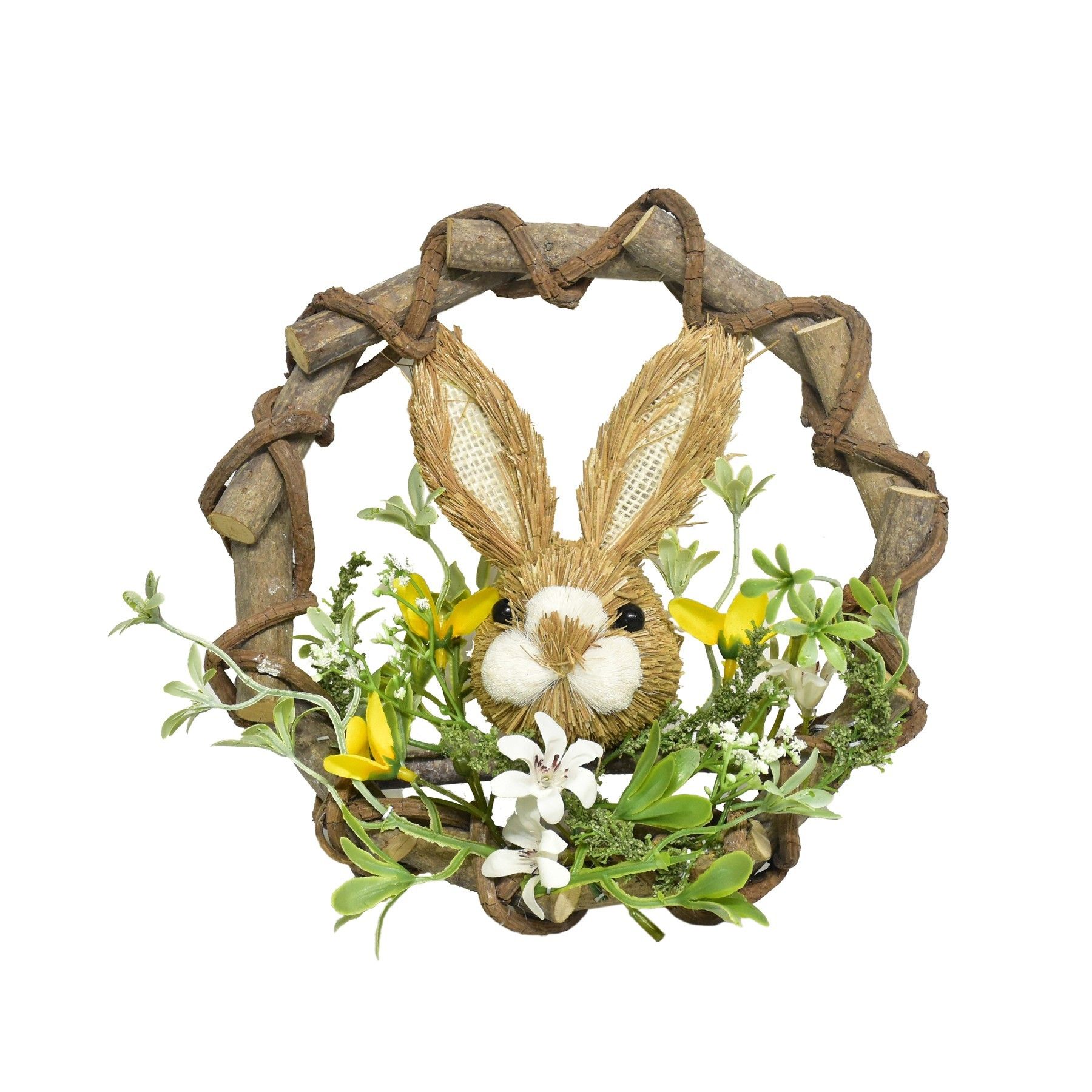 Rabbit with Flowers Yellow in woven Frame 23x9x23cm