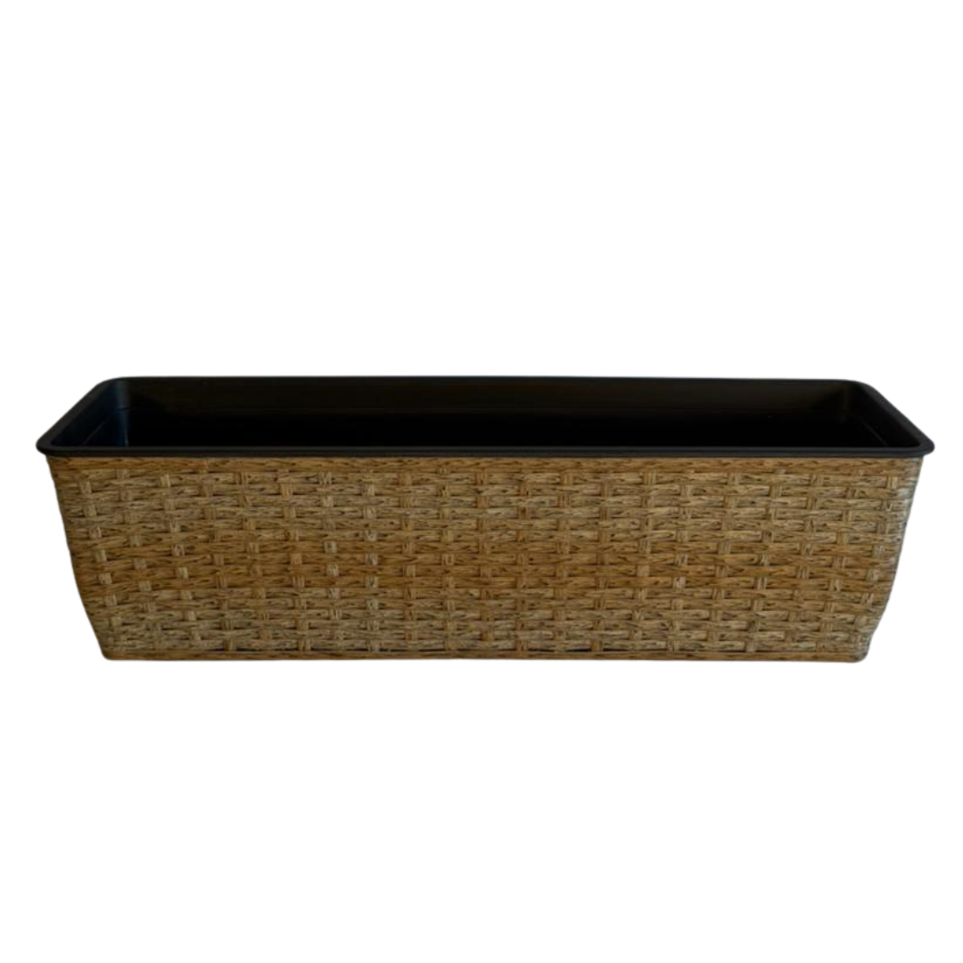 Brown Rattan Effect Trough Planter- with Brackets (59cm)
