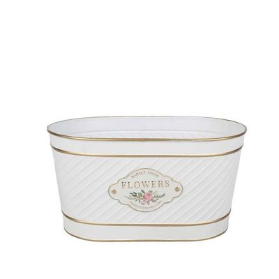 White Flowers Badge Oval Zinc Planter