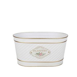 White Flowers Badge Oval Zinc Planter