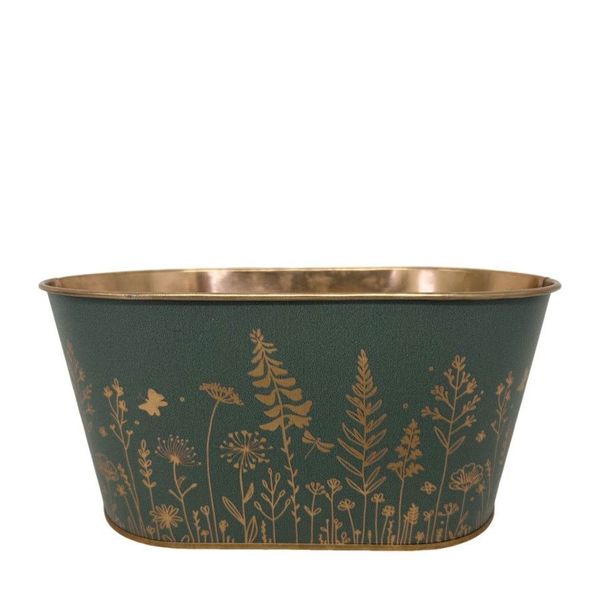 Dark Green Wild Flowers Oval Zinc Planter