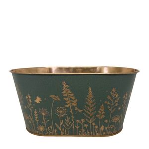 Dark Green Wild Flowers Oval Zinc Planter