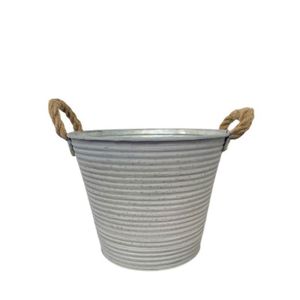 Grey Antique Ribbed Zinc Pot with Rope Handles