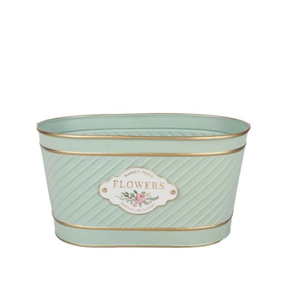 Mint Green Flowers Badge Oval Zinc Planter