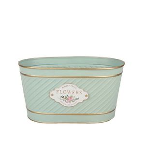 Mint Green Flowers Badge Oval Zinc Planter