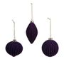 Bauble Glass Flocked Purple 3Ast