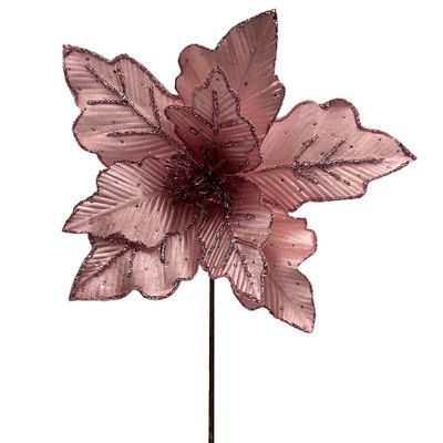 Poinsettia Stem Pink with Glitter edge 31cm