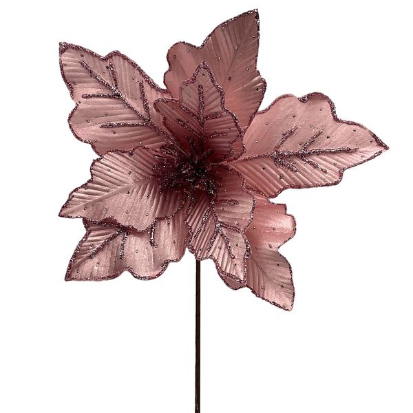 Poinsettia Stem Pink with Glitter edge 31cm