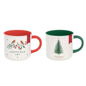 Set of 2 Christmas Mugs (Robin Design & Tree Design)