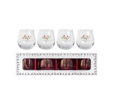 Set of 4 Christmas Robin Drinking Glasses