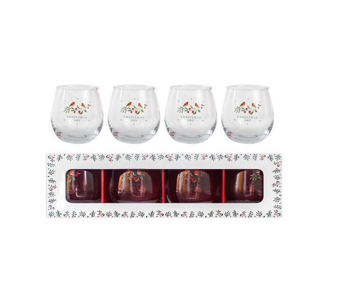 Set of 4 Christmas Robin Drinking Glasses