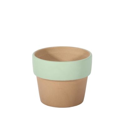 Brown Pot with Green Band - Dia 7.5 x H7cm