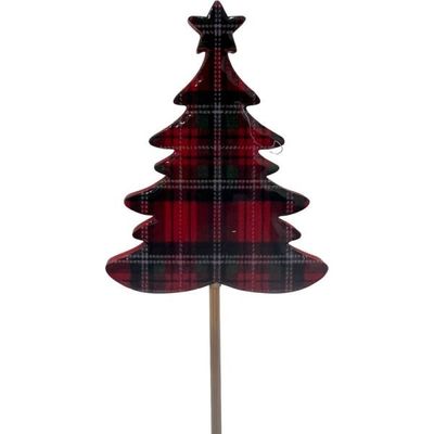 Red Tartan Star Topped Christmas Tree Pick