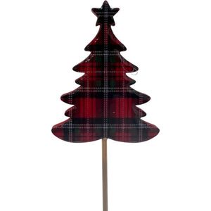 Red Tartan Star Topped Christmas Tree Pick