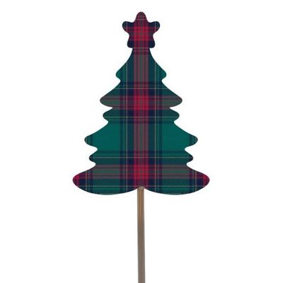 Green & Red Tartan Star Topped Christmas Tree Pick