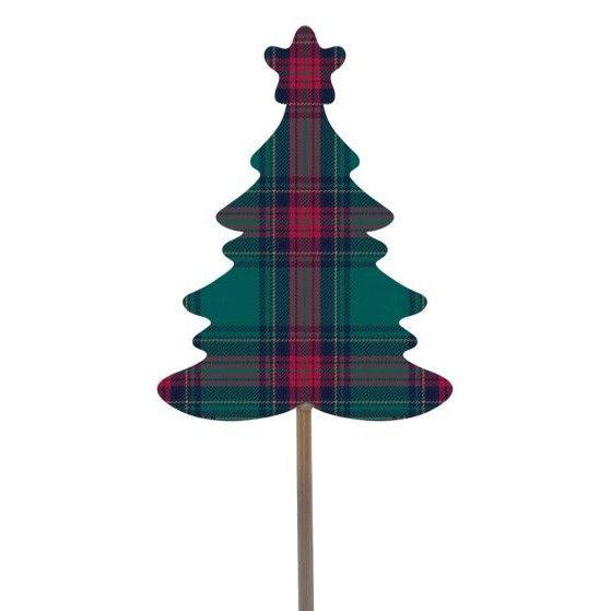 Green & Red Tartan Star Topped Christmas Tree Pick
