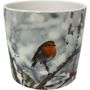 Photographic Robin on Wintery Branch Ceramic Pot