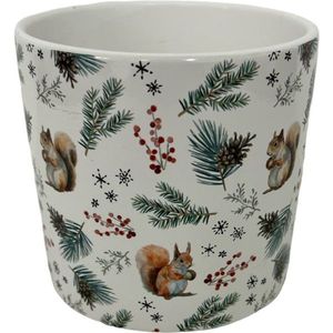 Christmas Squirrel & Seasonal Foliage Ceramic Pot
